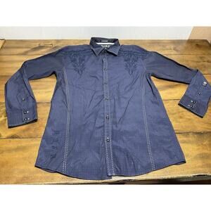 ROAR Shirt Men’s Navy Blue Vitality Signature Embroidered Flip Cuff Size Medium